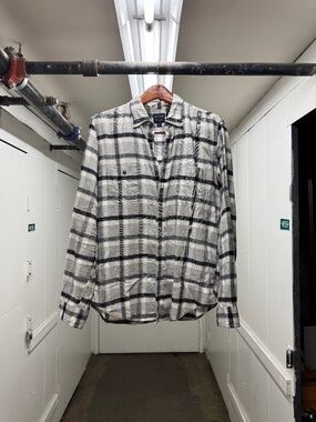 J. Crew Gray Window Check Plaid Brushed Soft Flannel Button Up